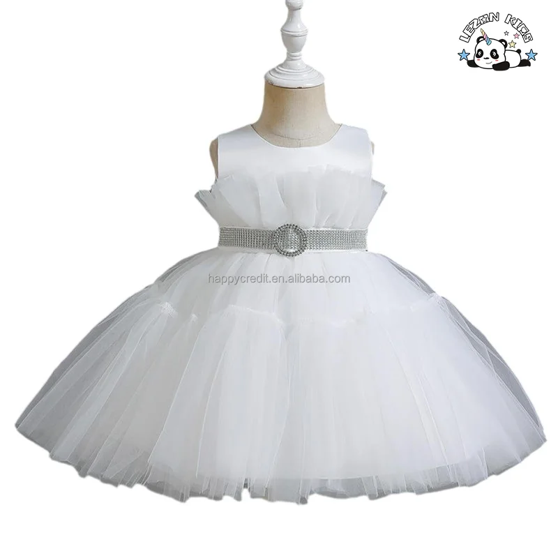 LEZONKIDS - Fancy Pearls Sleeveless Performance Dress Sequin Satin Tulle Dress Girls Evening Party Dress